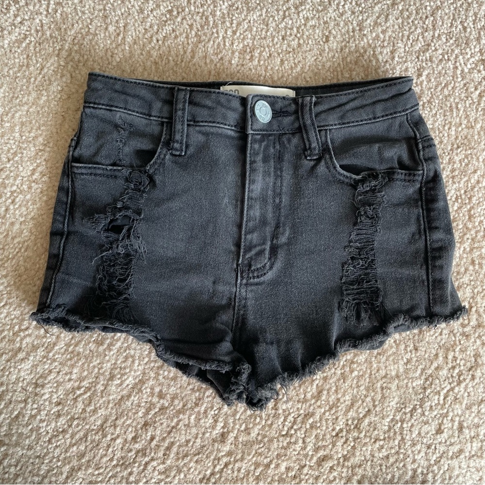 Black Distressed High Waisted Shorts